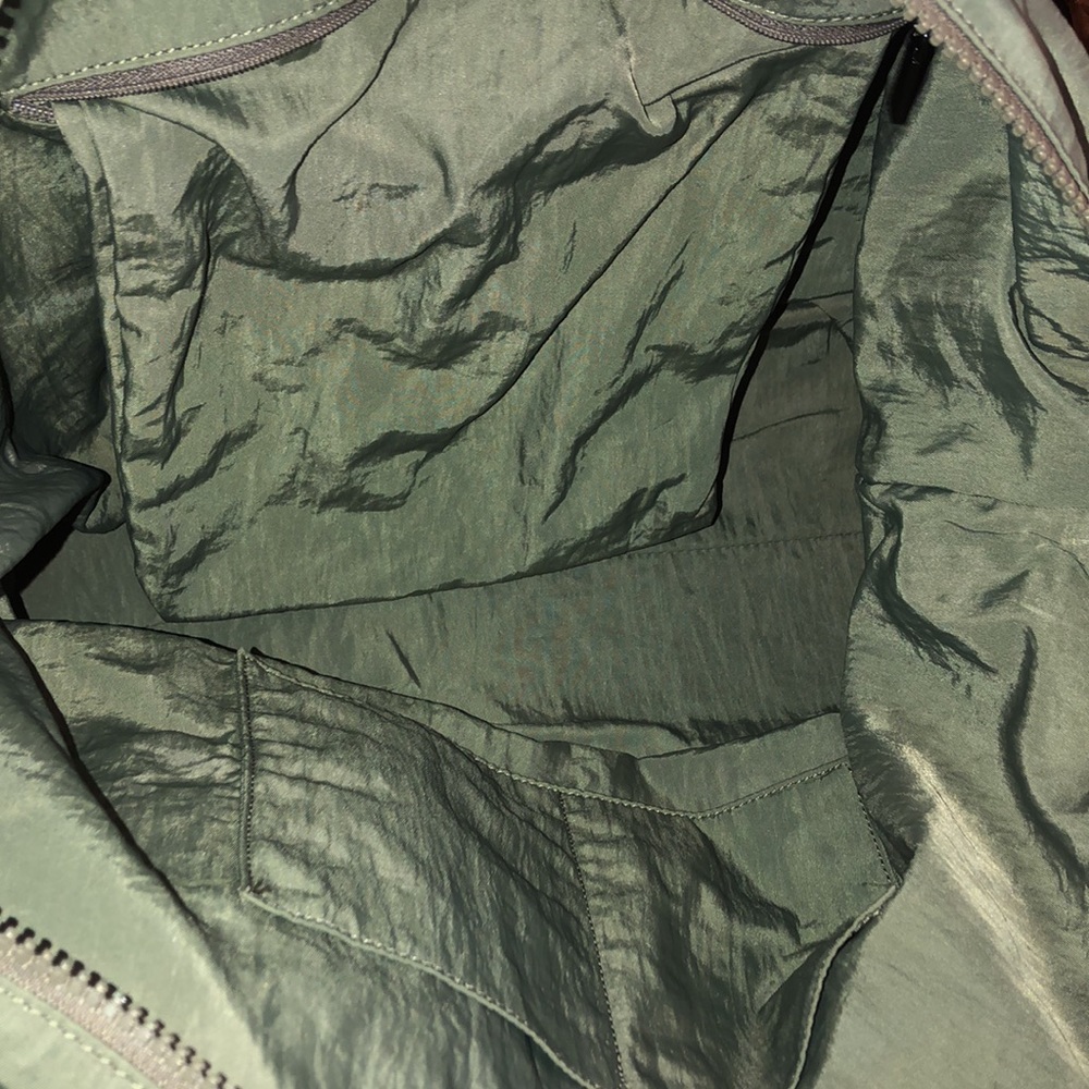 REBECCA MINKOFF Olive Green Nylon Top Zipper Shoulder Bag Leather Straps - Picture 13 of 16